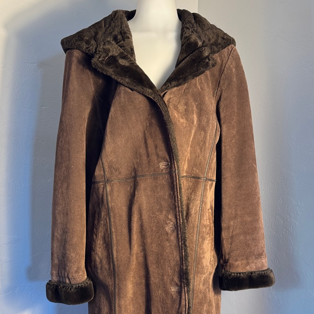 Gallery Brown Teddy Jacket with Fur Trim